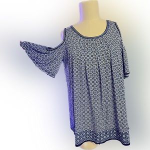 2000s Max Studio Cold Shoulder Blue Floral Top Medium